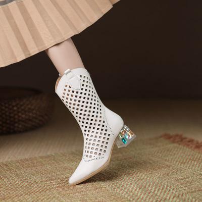 2024 Women Sandals Boots Spring/Autumn Shoes Cowboy Botas,Rhinestone Heel Pointed Toe Size 35-40