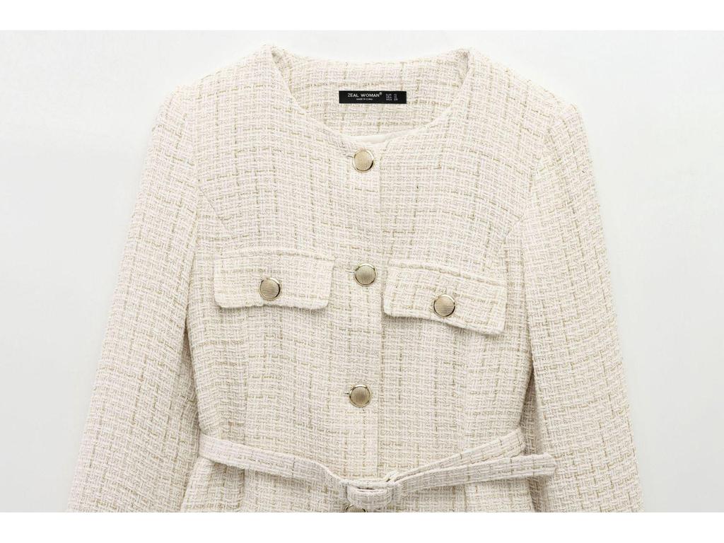 2025 Spring Women's European & American Style Long Sleeve Round Neck Casual Suit Jacket