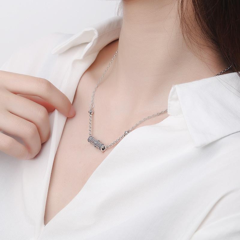 Retro Cylinder Cross Thai Silver Necklace Women'S Simple Light Luxury Design Temperament Collarbone Chain Tide