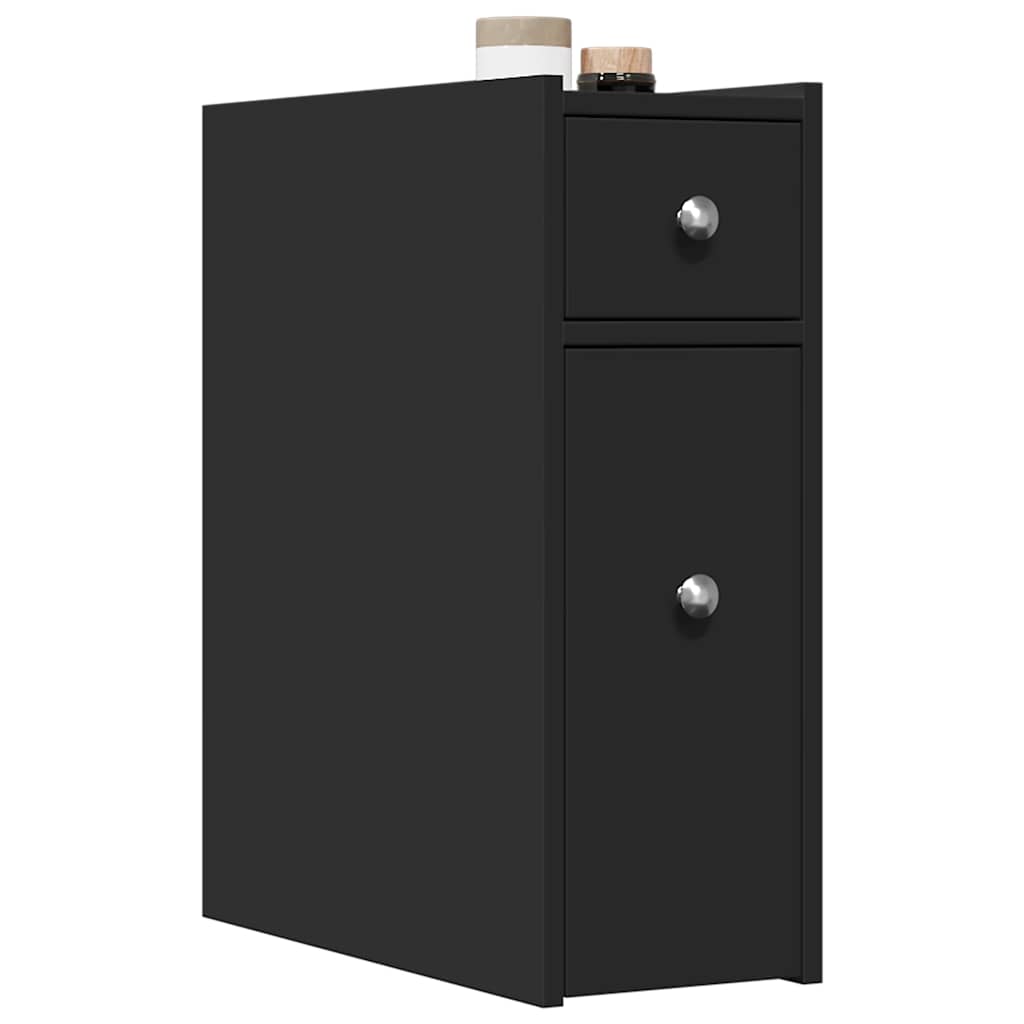 Narrow Bathroom Cabinet with Casters Black Particleboard