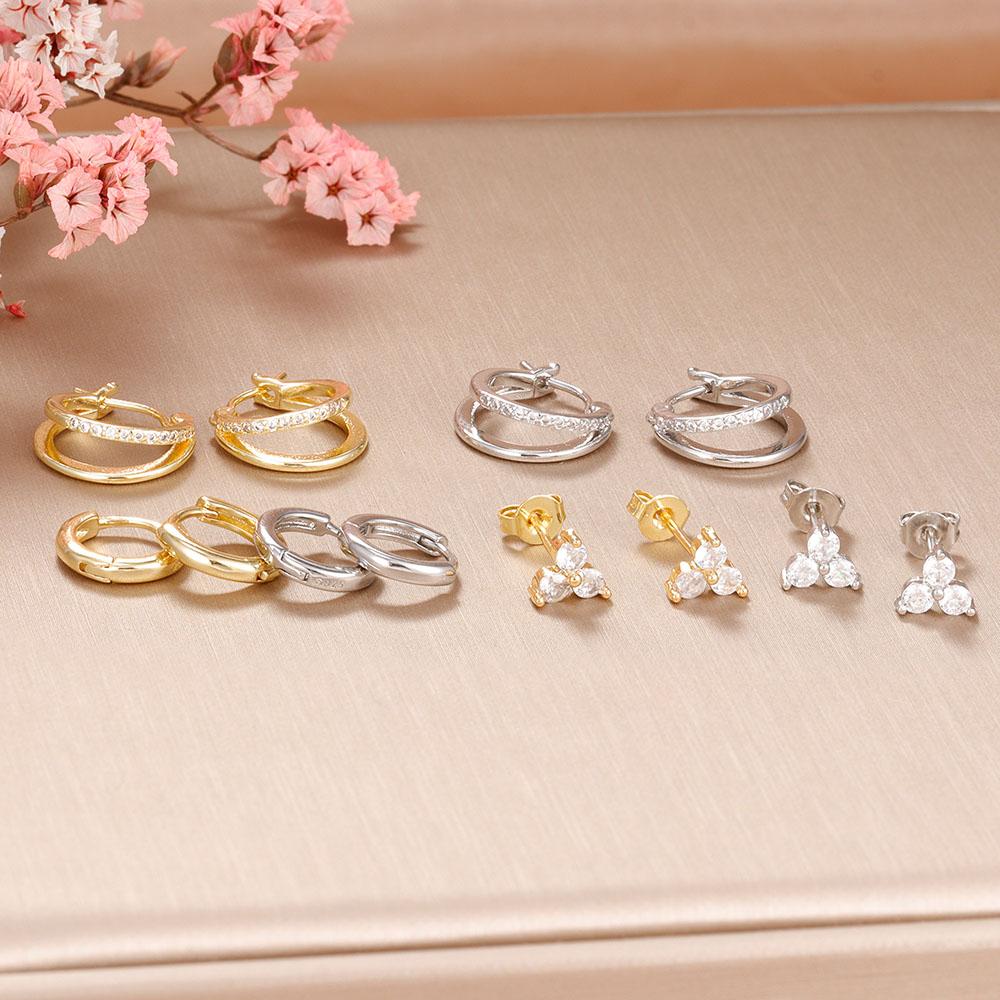 New Arrival Stainless Steel Double-layer Circle Huggies Earring Gold Color Aesthetic Zircon Ear Piercing Earring Fashion Jewelry