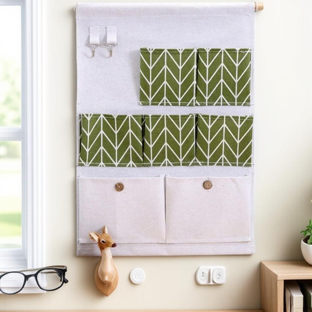 Cotton Linen Hanging Storage Bag 7 Pockets Waterproof Organizer for Bathroom Bedroom Wardrobe Wall Mount Home Storage Solution