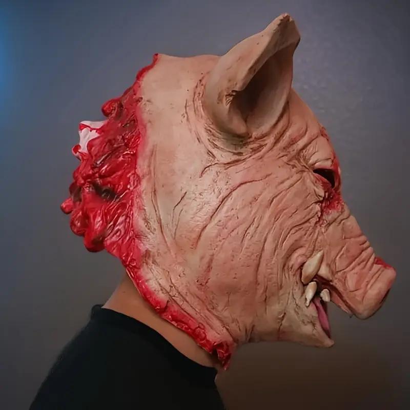 1pc, horror pig head mask, Halloween latex carnival masquerade costume, role play props, bloody pig head butcher horror adult ma