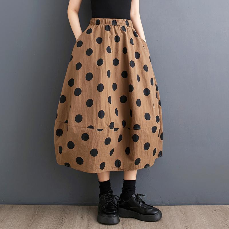 Plus High Cotton Size Waist Vintage Polka Dot Summer Casual Loose Long Woman Skirt