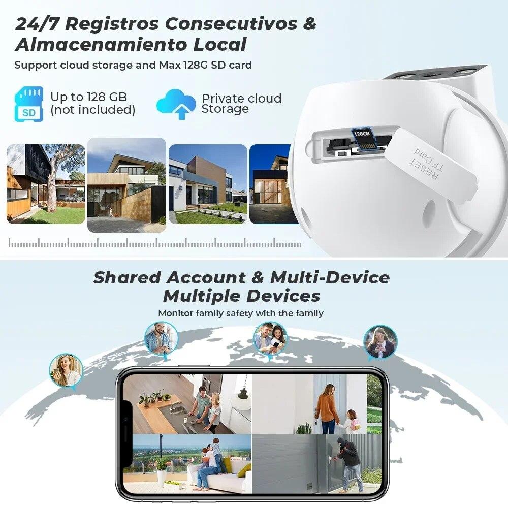 New EU 4K 4/8MP WiFi Indoor Surveillance Camera Dual Lens 4x Digital Zoom AI Human Detection Outdoor Waterproof Security PTZ IP Camera ICSEE