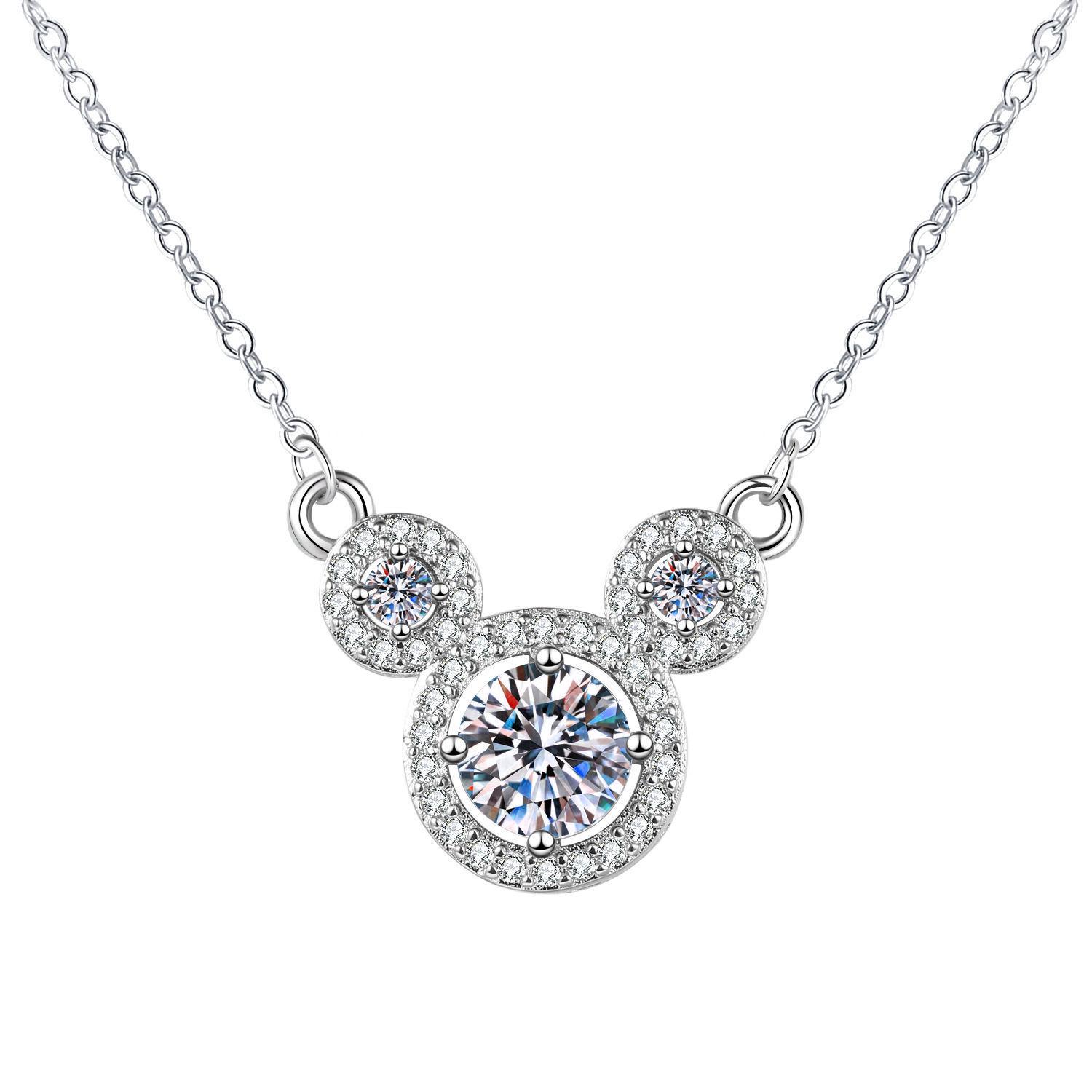 

Korean Moissanite Mickey Necklace - Cute Valentine s Day Gift Main Stone: 6.5mm [1 Carat]