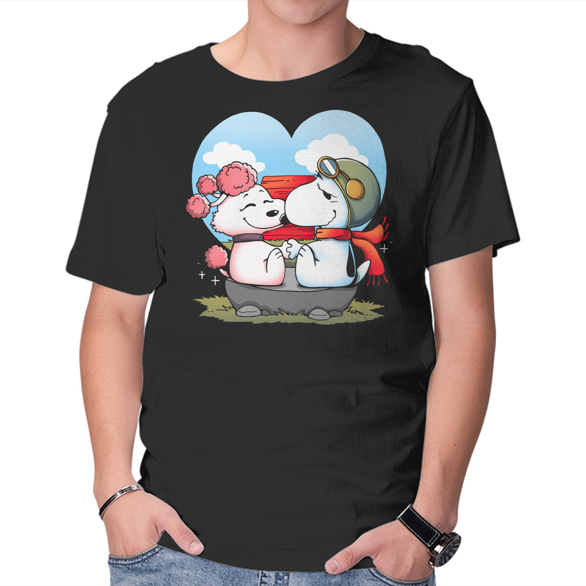 Unisex Crew Neck T-Shirt Valentine Dogs Graphic Short Sleeve Casual Tee XS