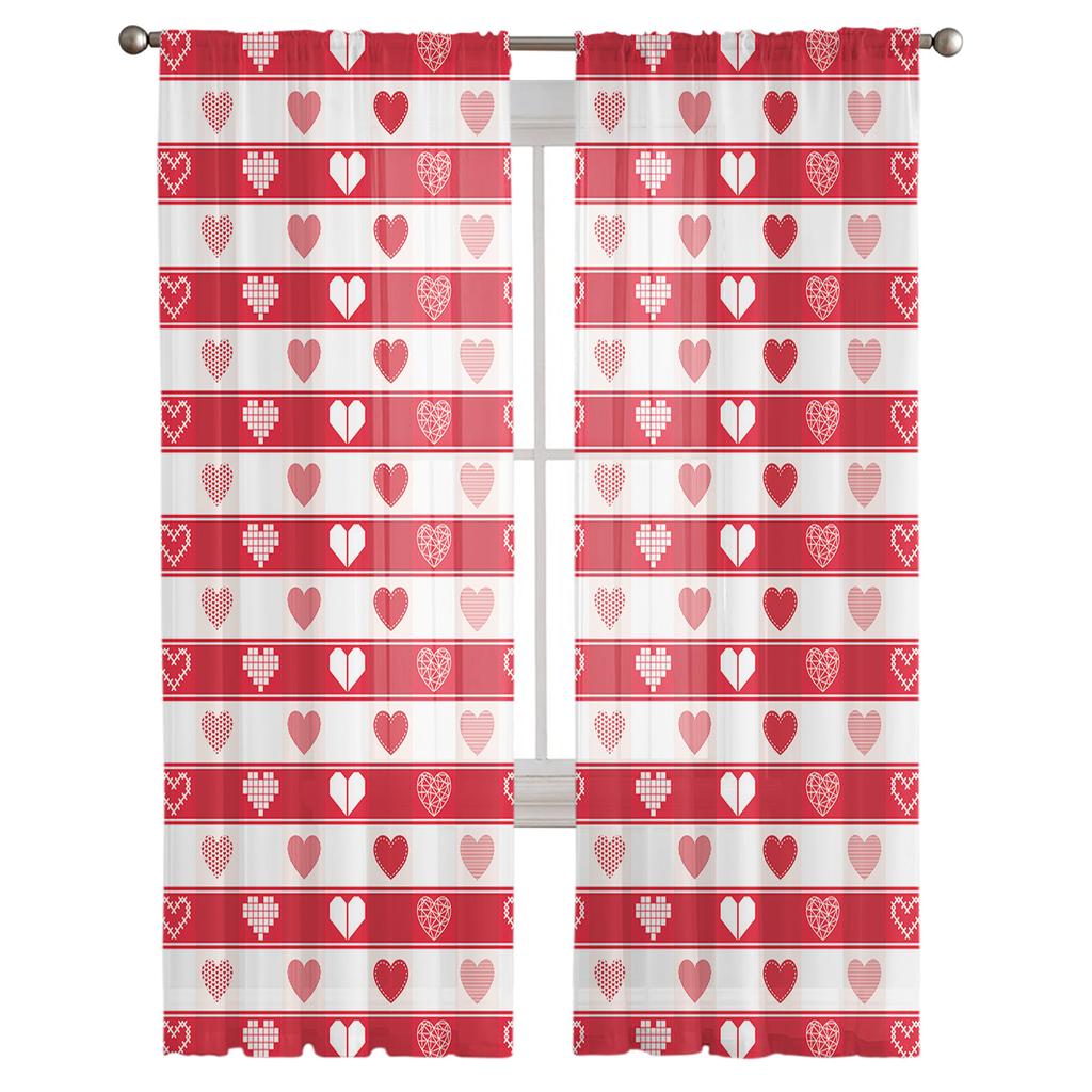 Valentinstag Plaid Rotes Herz Tüll Vorhänge Für Wohnzimmer Schlafzimmer Wohnkultur Chiffon Sheer Voile Küche Vorhang
