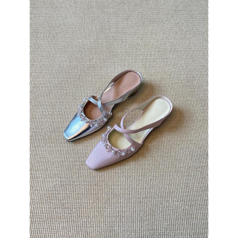 French Pearl Cross-strapped Bag Head Half Slippers with Skirt Inner Height Increase Temperament Muller Cool Slippers Women