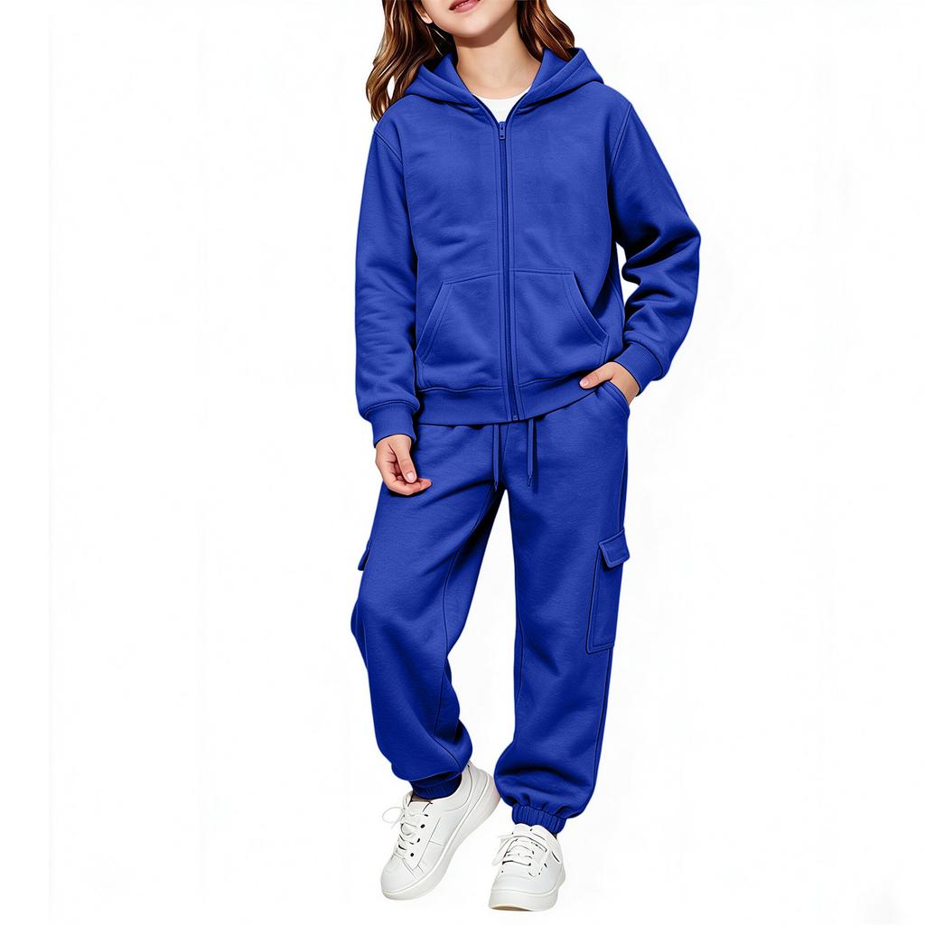 Kids Color Long Sleeve Hooded Sweatshirt Set for Boys Girls Casual Pullover Outfit