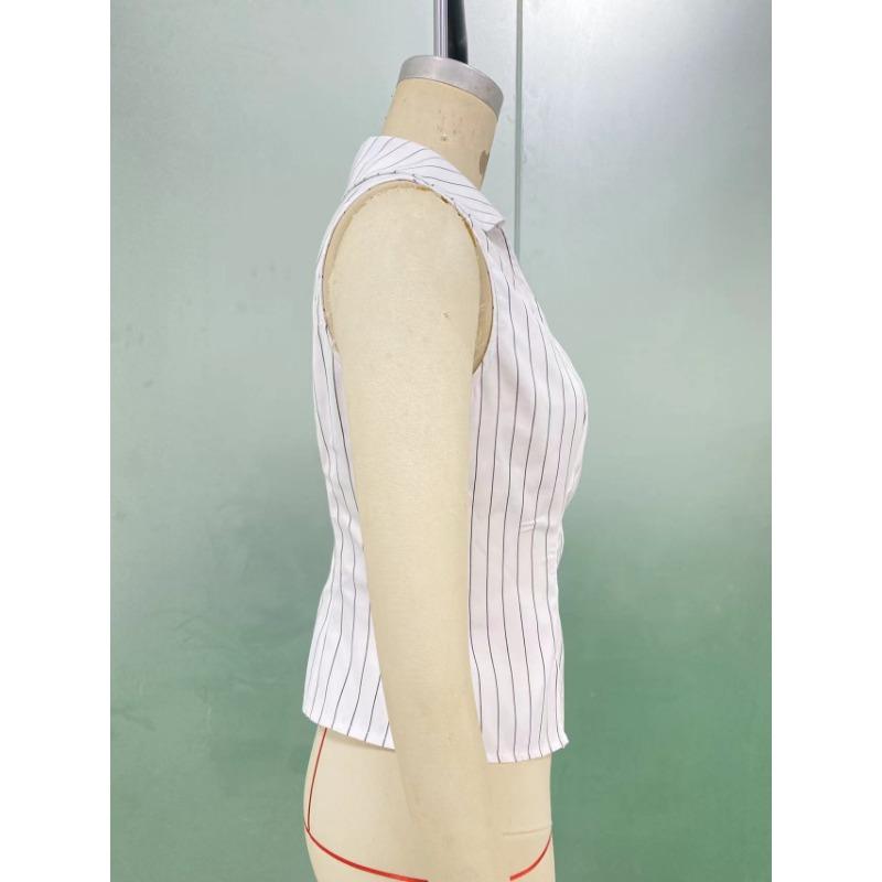 Summer Temperament Striped Sleeveless Shirts Slim Fit Cardigan Women’s Blouses & Shirts