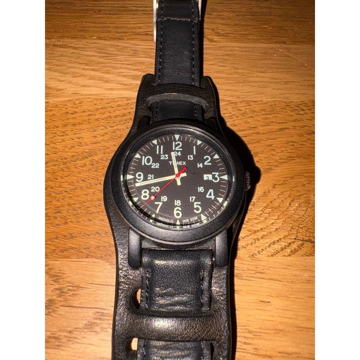 Used TIMEX MR.OLIVRE Military Watch Black Leather Belt