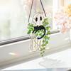 Cute Halloween Ghost Hanging Decor Window Ornament Acrylic Suncatcher with Black Cat & Green Leaf Wall Pendant for Home & Party