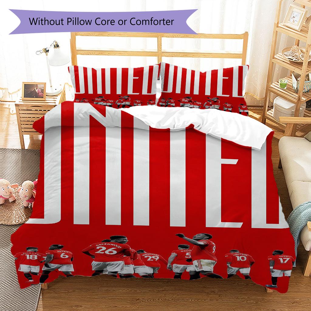 Man Utd Pattern Bedding Quilt Set Quilt Cover Pillowcase Home Decoration Birthday Gift (1 * Duvet Cover + 2 * Pillowcase, Without Core)