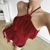 Chic 3D Rose Halter Crop Top - Women's Ruffled Irregular Summer Style