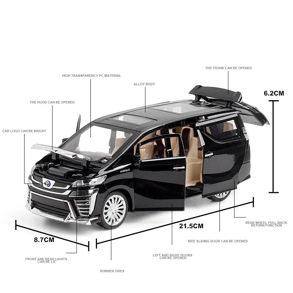 DYMNQM1 1/24 TOYOTA Vellfire MPV Van Diecast Toy Car Model Miniature Pull Back Sound & Light Doors Openable Collection Gift For Boy Kid