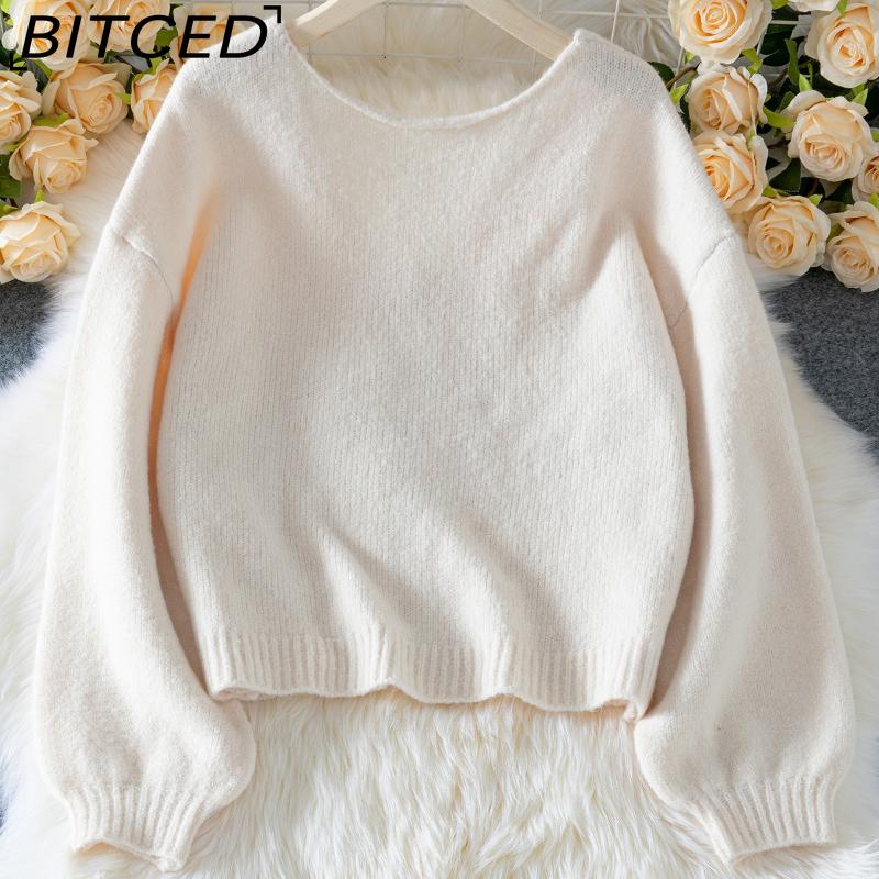 BITCED Herbst/Winter Fliege Damen Strickpullover Sexy Rückenfrei Locker Geschnittenes Strickoberteil