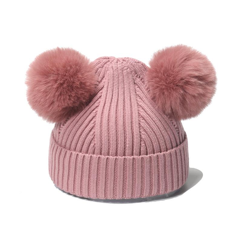 Cross-border Amazon wish new pink and white boys and girls children's hats and gloves two-piece children's winter models