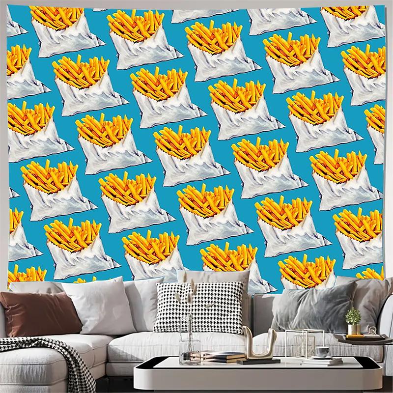 French Fries Tapestry Wall Hanging Fast Food Decor Kitchen Aesthetic Trendy Dorm Room Backdrop Unique Foodie Gift Retro Diner Vi