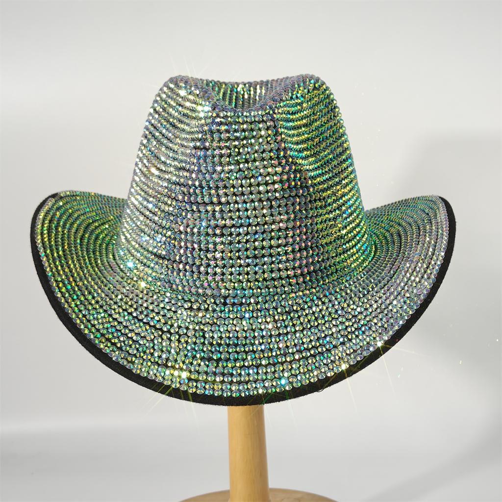 Super Glitzernder Cowboyhut Mit Strasssteinen Unter Den Lichtern Rot/Weiß Fedora Hut Bühnenbankett Hut Modischer Handgefertigter Hut