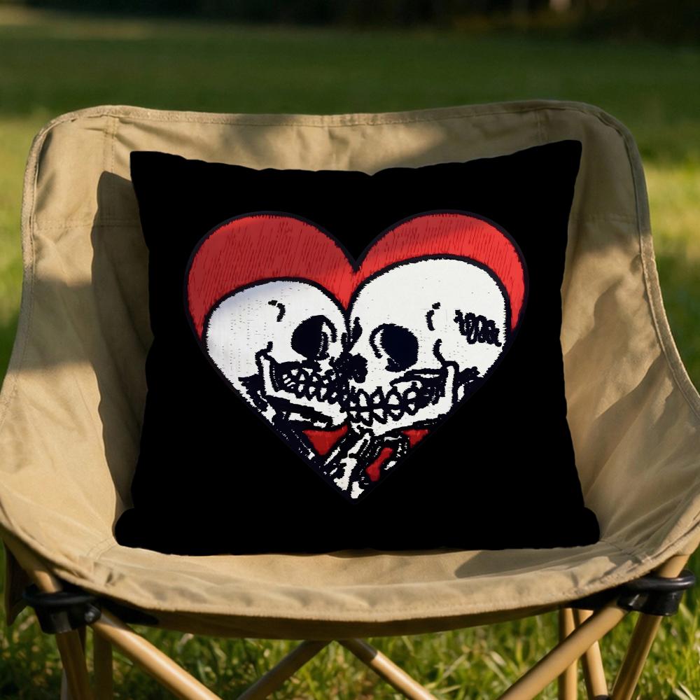 Cool Skull Heart Cushion Cover Soft Reversible Durable Pillow Cover MultiScene Use for Home Car Daily Comfort