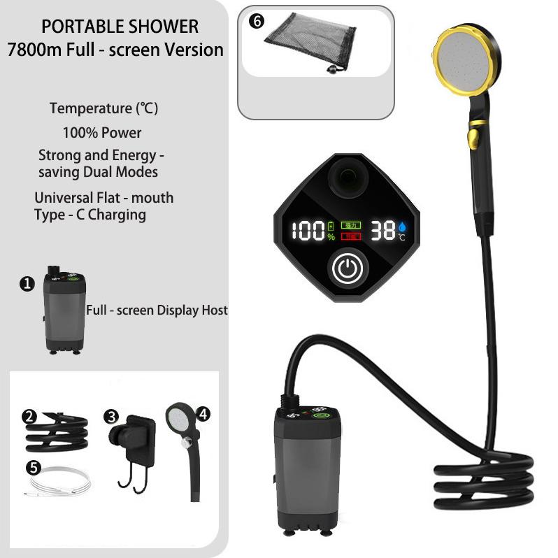 Portable Outdoor Camping Shower Pump Waterproof with Digital Display Rechargeable  Shower Head Set for Camping Hiking Beach