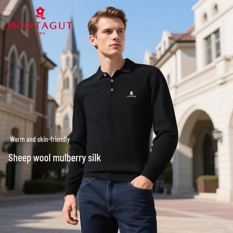 MONTAGUT Men's Merino Wool & Silk Infused Knit Pullover