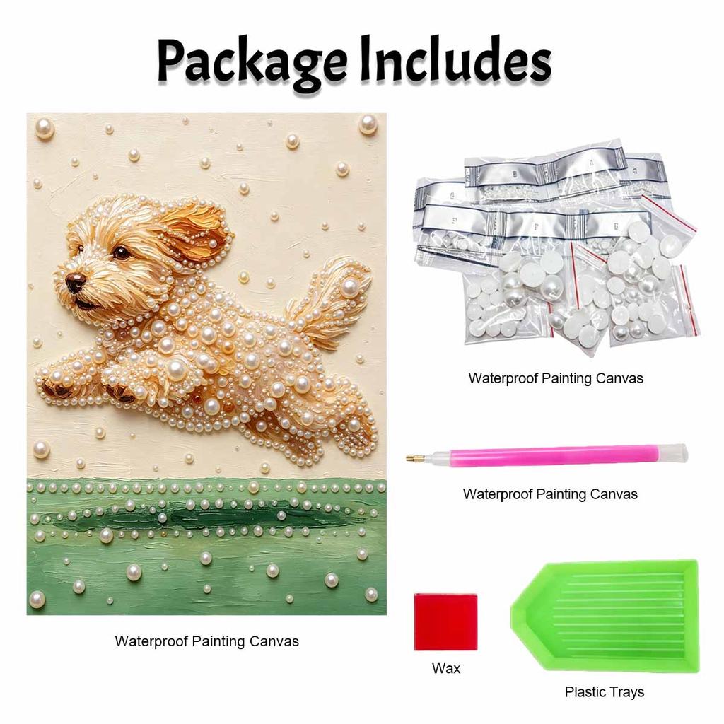 Pearl Art Canvas Kit with Frame Jumping Puppy Dog Pattern Relaxing Handmade Craft for Cozy Bedroom Home Decor Gift