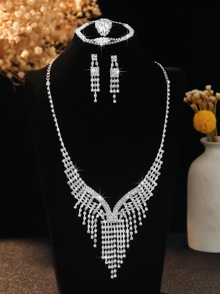 European Style Diamond-Inlaid Evening Necklace & Jewelry Set for Brides