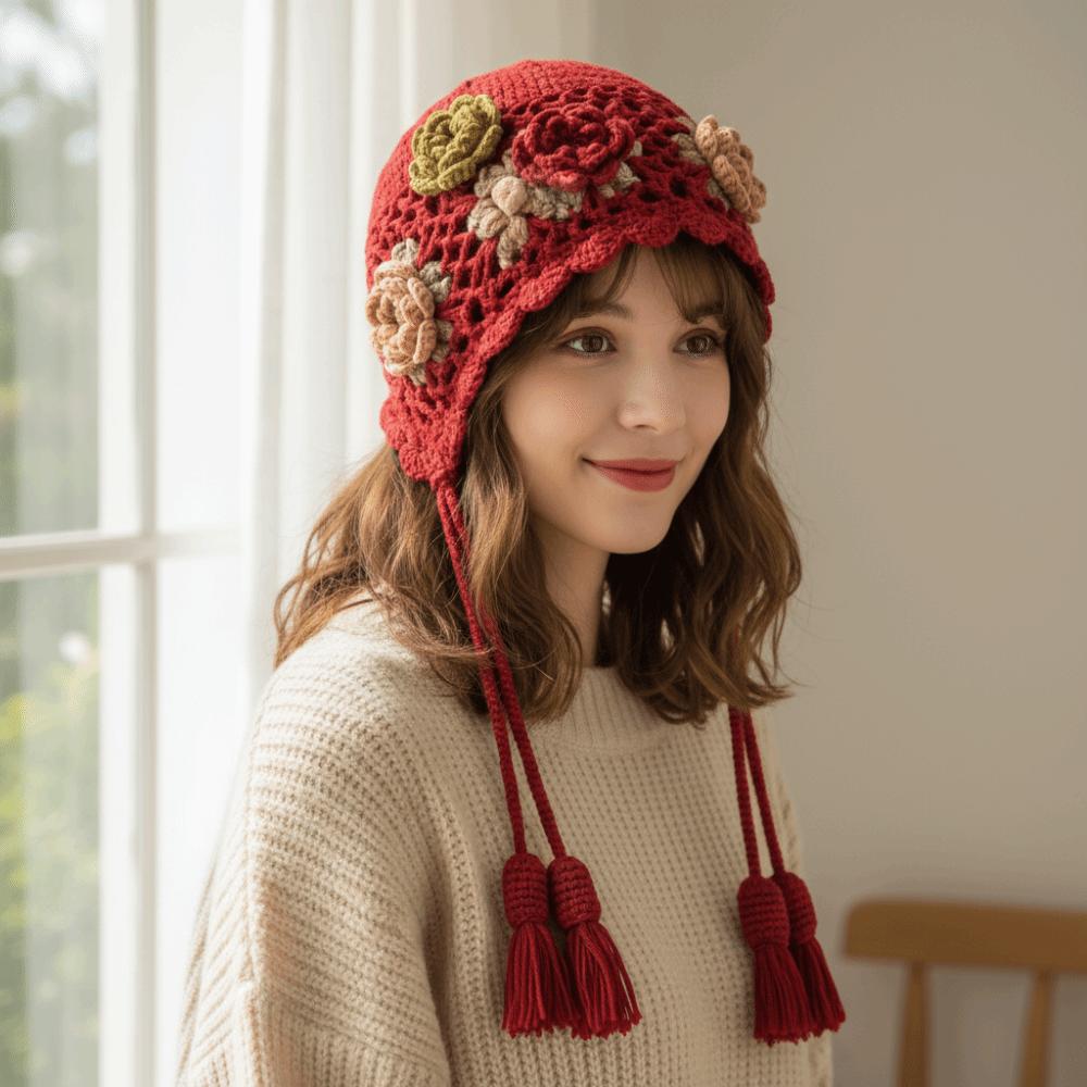 Hollow Out Tassel Beanies Bohemian Style Knit Cap Fashion Ethnic Style Hat  Girls