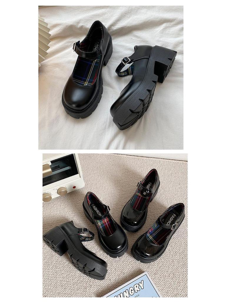 Women's Retro British-Style Mary Jane Loafers with Thick Soles and Height Boost - Japanese Spring/Summer Trend.