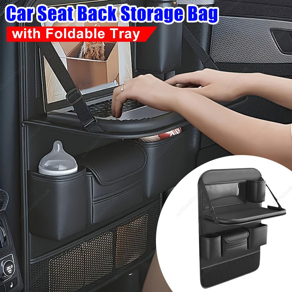 All in one Car Seat Back Storage Bag Upgraded Multiple-Pockets Hanging Bag with Tissue Cup Holder Anti Kick Pad Waterproof for B