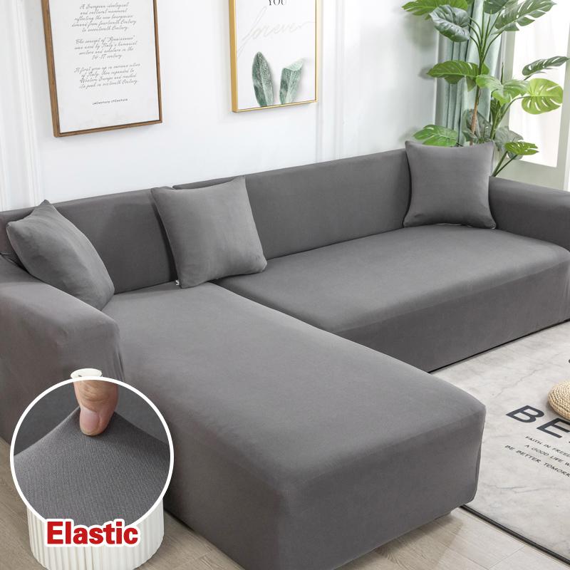 Solid Color Corner Sofa Cover Elastic Thin Fabric Sofa Covers for Living Room Pets L shape Sofa Need Order 2 pieces Slipcover