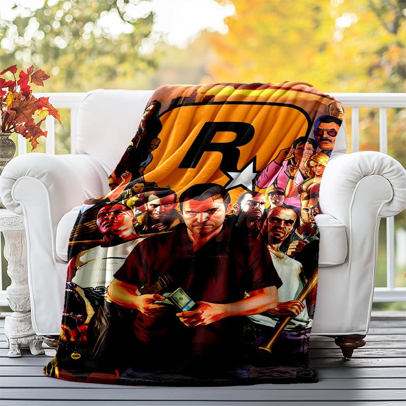 GTA Flannel Blanket Soft All-Season Throw, Design for Camping, Car Travel, Hiking Sofa, Bed, Office Perfect Gift for Parties