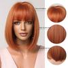 Short Orange Straight Bob Hair Synthetic Wigs with Bangs Orange Colorful Cosplay Party Wig for Women Heat Resistant Fiber Daily
