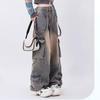 Women Blue Oversize Cargo Jeans Harajuku Vintage Baggy Y2k Denim Trouser Aesthetic Wide Jean Pants Trashy Clothes