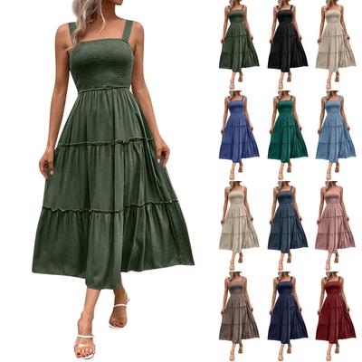Women's Fashion Loose Pleated Patchwork Sleeveless Solid Color Casual Dresses