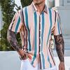 Fashion Men's Striped Print Shirts Button Short Sleeve Lapel Streetwear Summer Basic Blouse Classic Shirts for Men