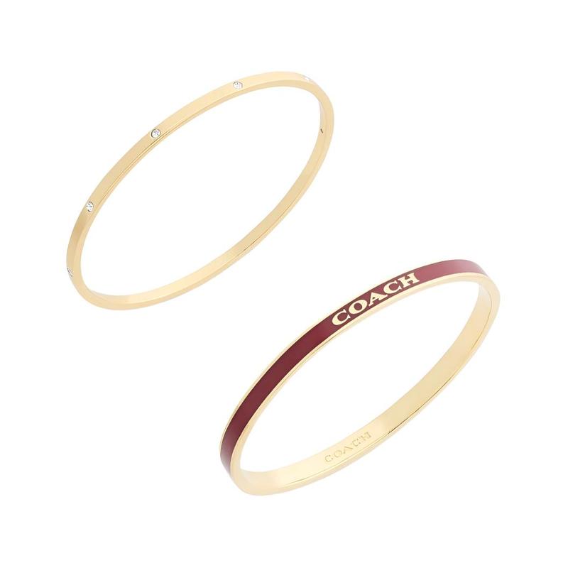 COACH Brand Logo Design Brass Bracelet Women s Red/Gold