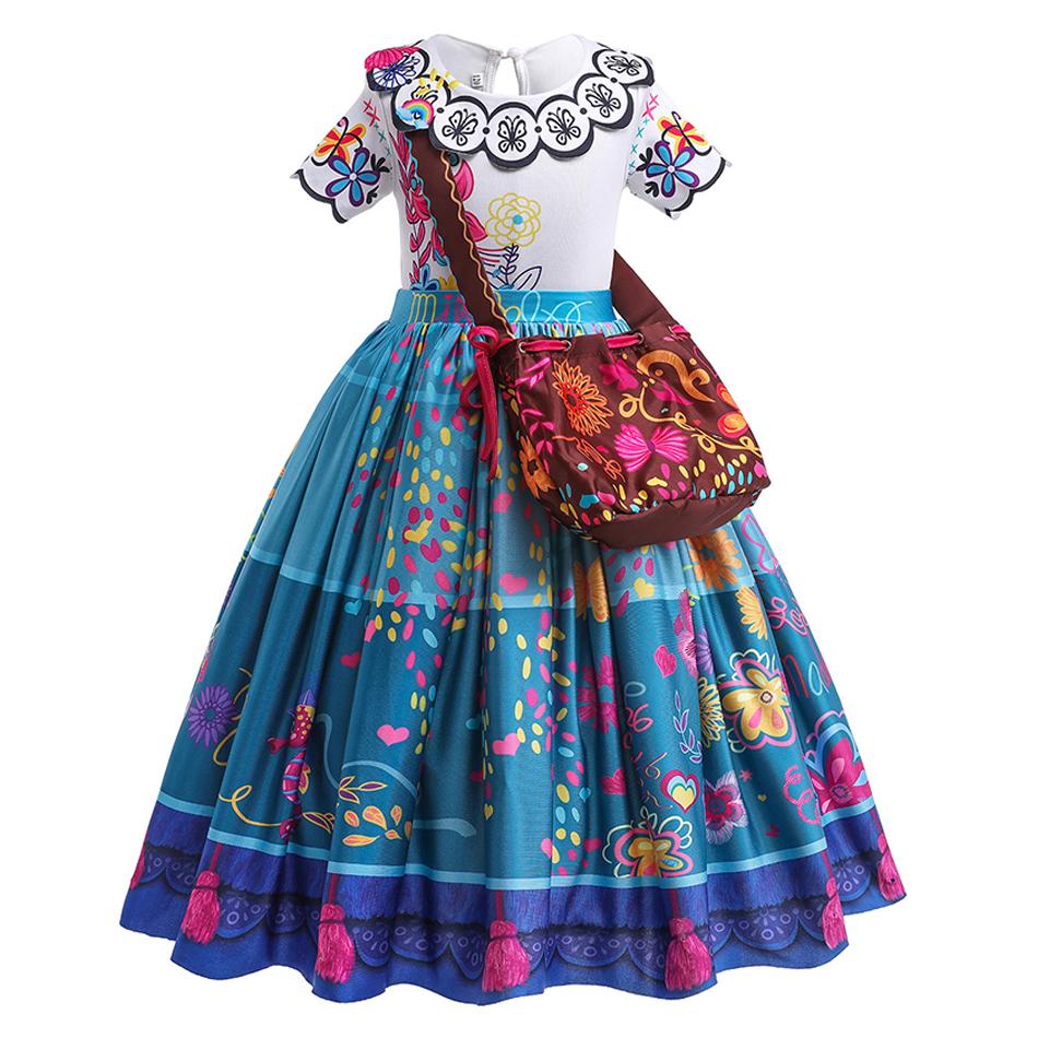 Meisjes Prinsessenkostuum Kinderen Encanto Halloween Schommel Wijde Kleding Kinderen Geprint Mirabel Cartoon Fantasie Cosplay Jurk 3-12J Size 100 brown