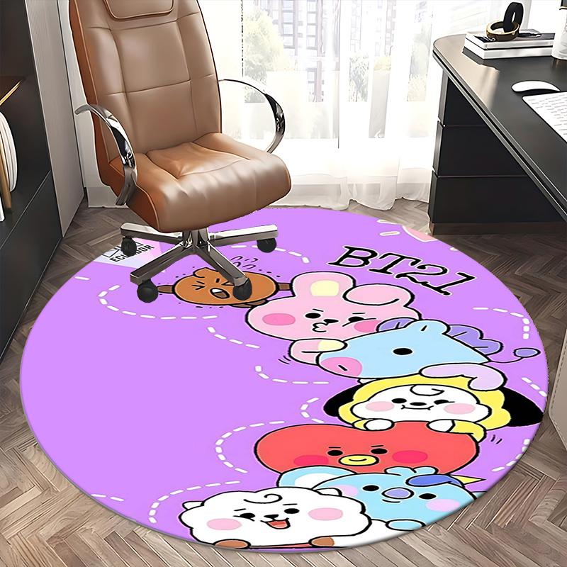 BT21 K-Pop Chair Mat Round Rug-Office Carpet, Machine Washable, Non-slip, Suitable for Living Rooms, Bedrooms