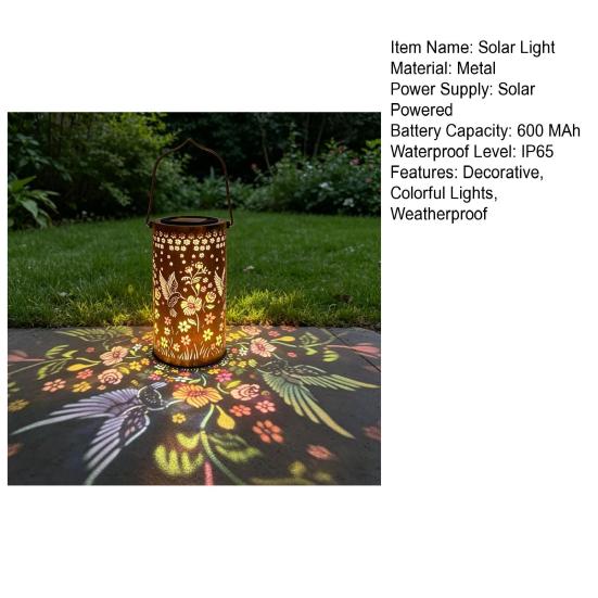 Colorful Solar Floral Lantern Outdoor Metal Hummingbird Solar Light Waterproof Butterfly