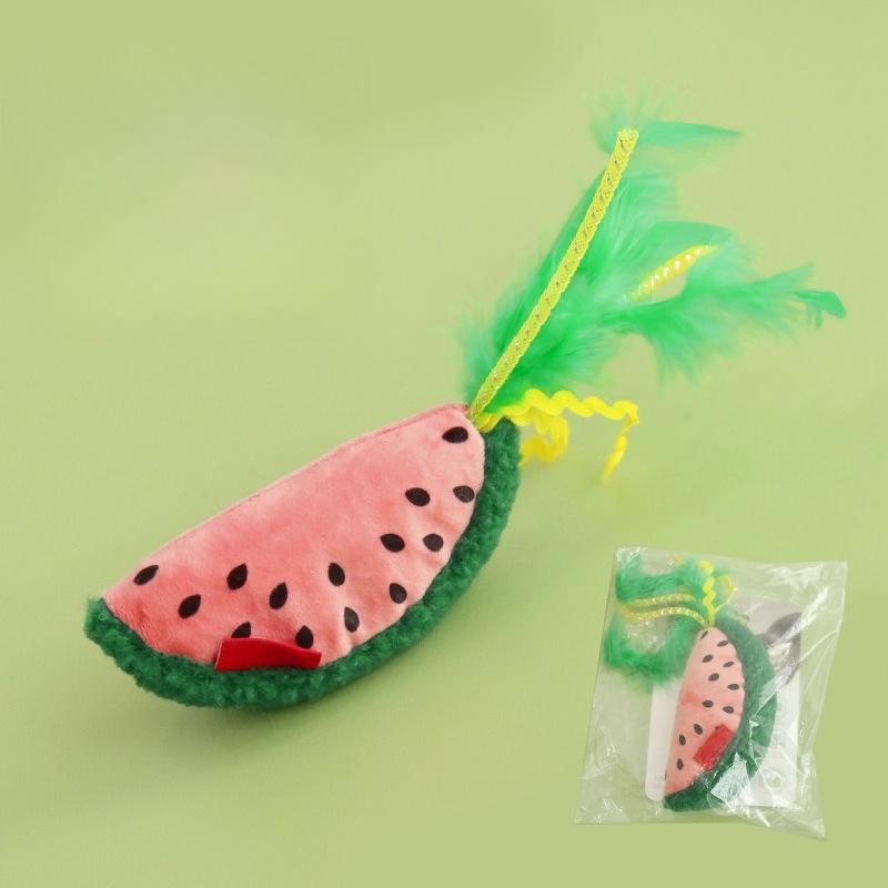 

Плюшевая игрушка для жевания кошек, интерактивная игрушка с кошачьей мятой, имитация арбуза, перо, пищащая игрушка для котят, устойчивая к укусам, игрушка с кошачьей мятой для кошек красный