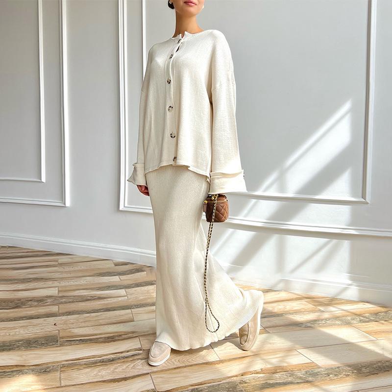 2025 European & American Women's French Fashion Elegant Knitted Cardigan Set Dress