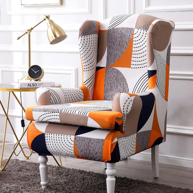 Sell -Nordic 2pc /Set Arm King Back Sofa Chair Cover Elastic Armchair Wingback Wing Dining Sofa Back Chair Cover Stretch Protector