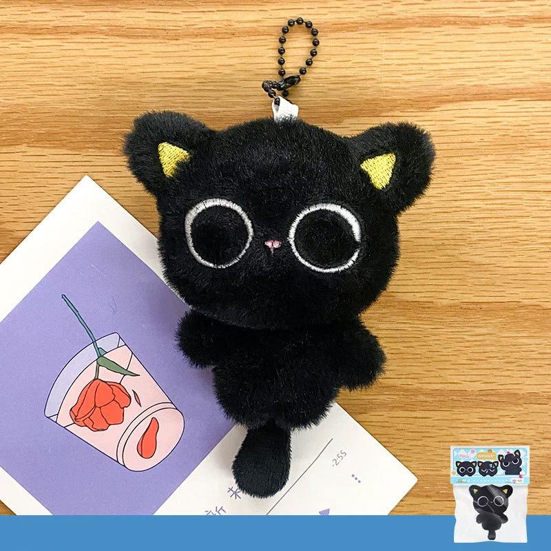 1PC Black Cat Bag Pendant Accessories Doll Pendant Cute Bag Keychain Key Ring Gifts Plush Phone Charms with Stripe Scarf