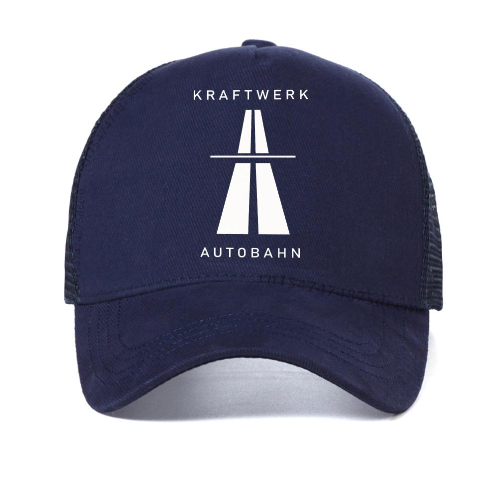 

Kraftwerk Autobahn Music Vintage baseball cap Electronic Synth Neu! Krautrock Men caps Summer outdoor mesh cool snapback hats Adjustable темно-синього кольору