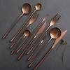Japanese Style Old Western Tableware, Retro Steak Knife, Fork Spoon, Stirring Coffee Spoon, Rose Gold, 304 Stainless Steel
