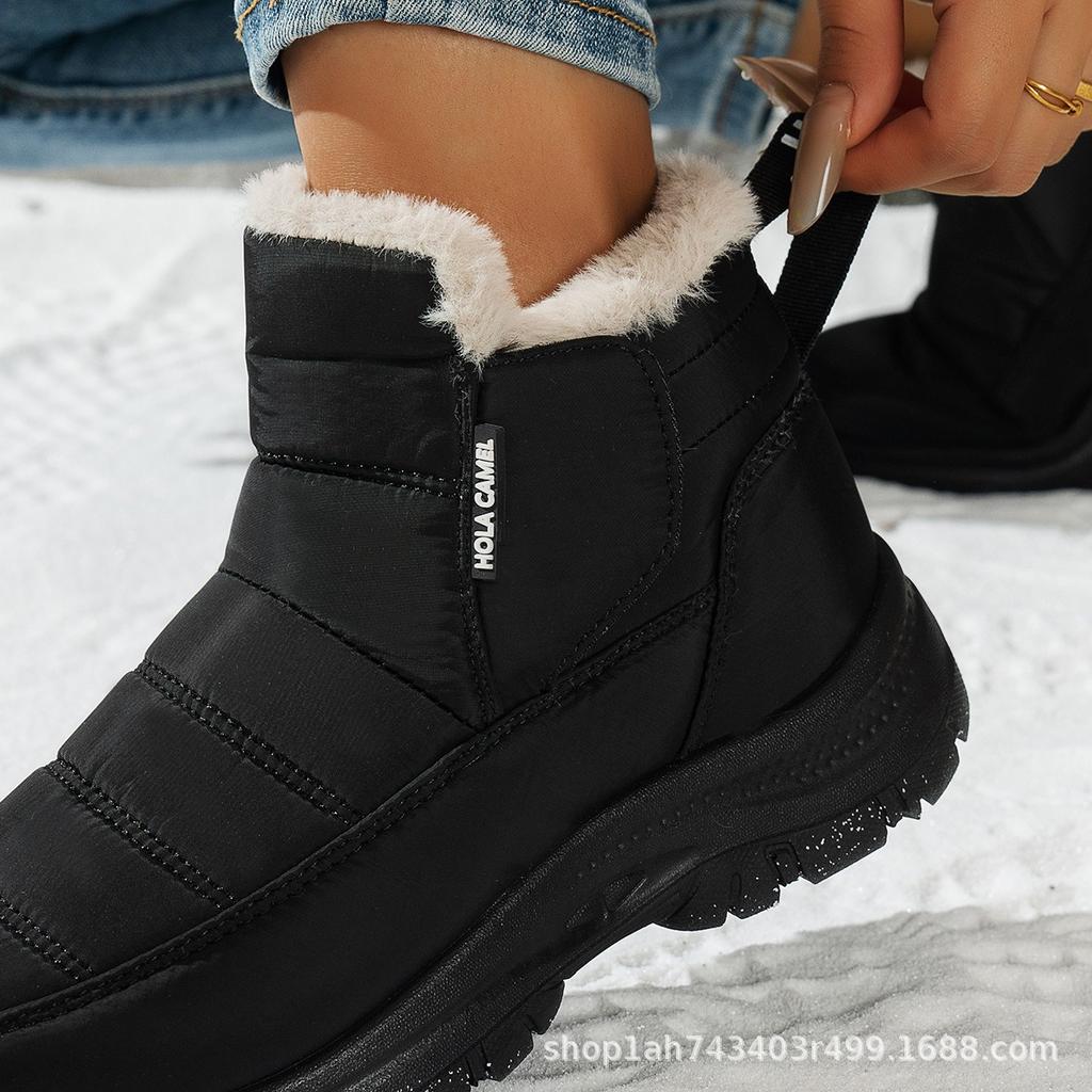 Women's Waterproof Large Size Winter Warm Snow Boots Padded Lining Ankle Boots Leather Fur One Anti-slip Hiking Sports Boots