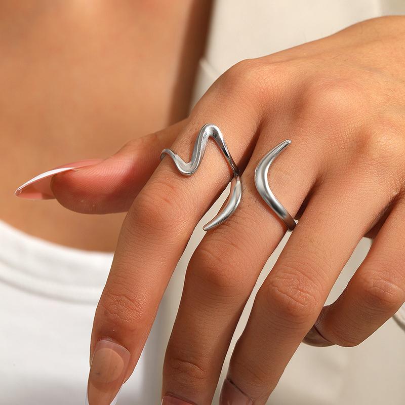

2Pcs/set Stainless Steel Vintage Geometric Wave Rings for Women Gold Color Adjustable Rock Ring Aesthetic Wedding Jewelry Gifts